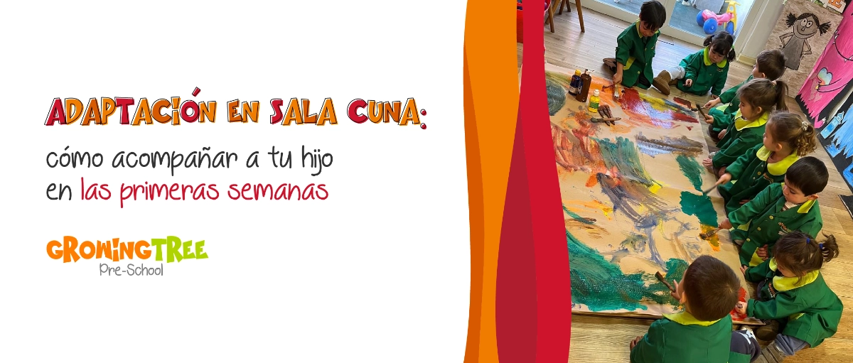 Niños pintando juntos en actividad grupal de sala cuna, adaptación en las primeras semanas Growing Tree